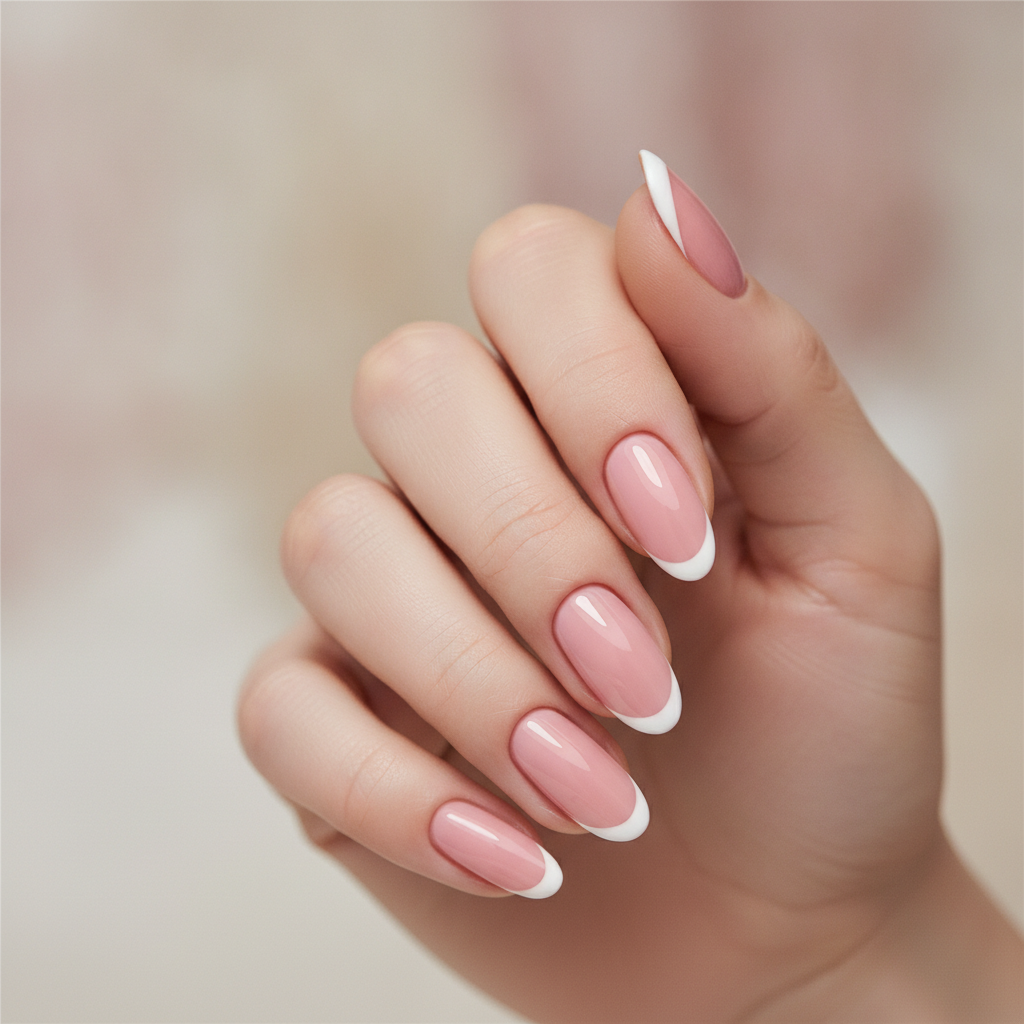 Blush pink almond with white French tips