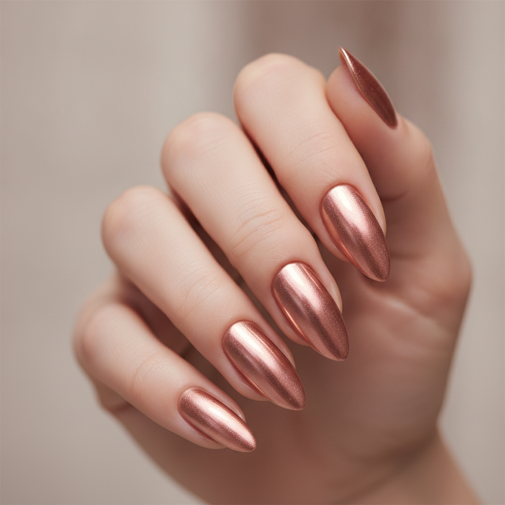 Rose gold chrome almond