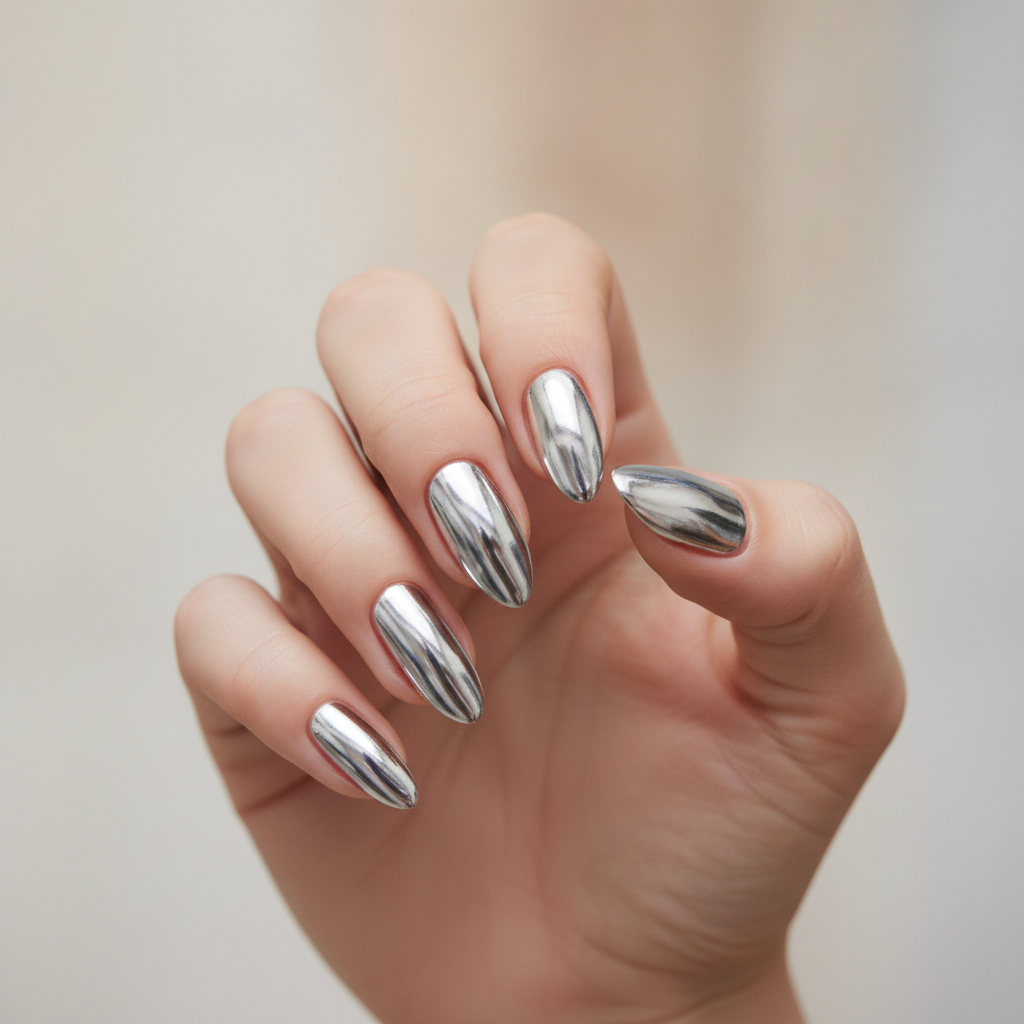 Full silver chrome almond