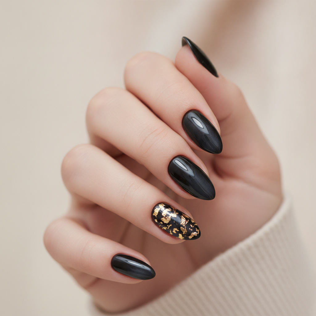 Black cat-eye with gold foil accents