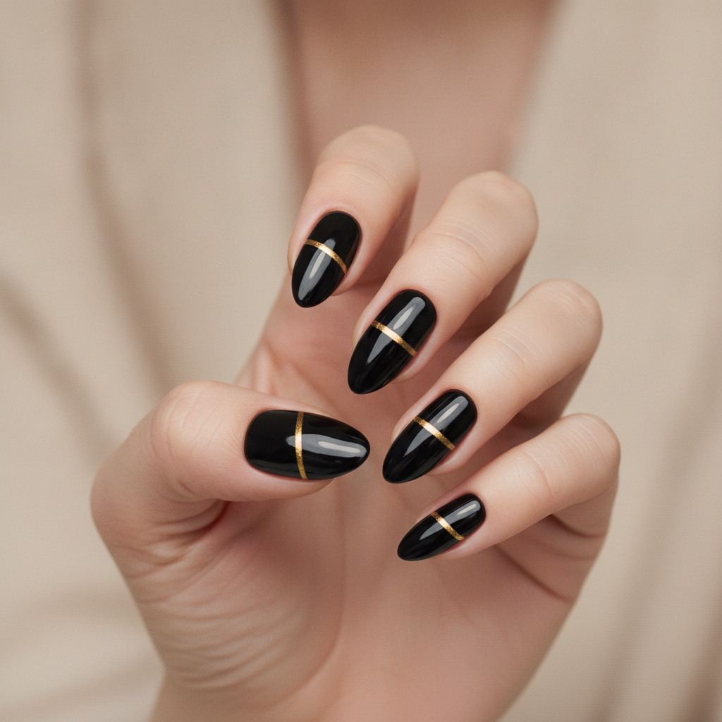 Black with gold cat-eye line