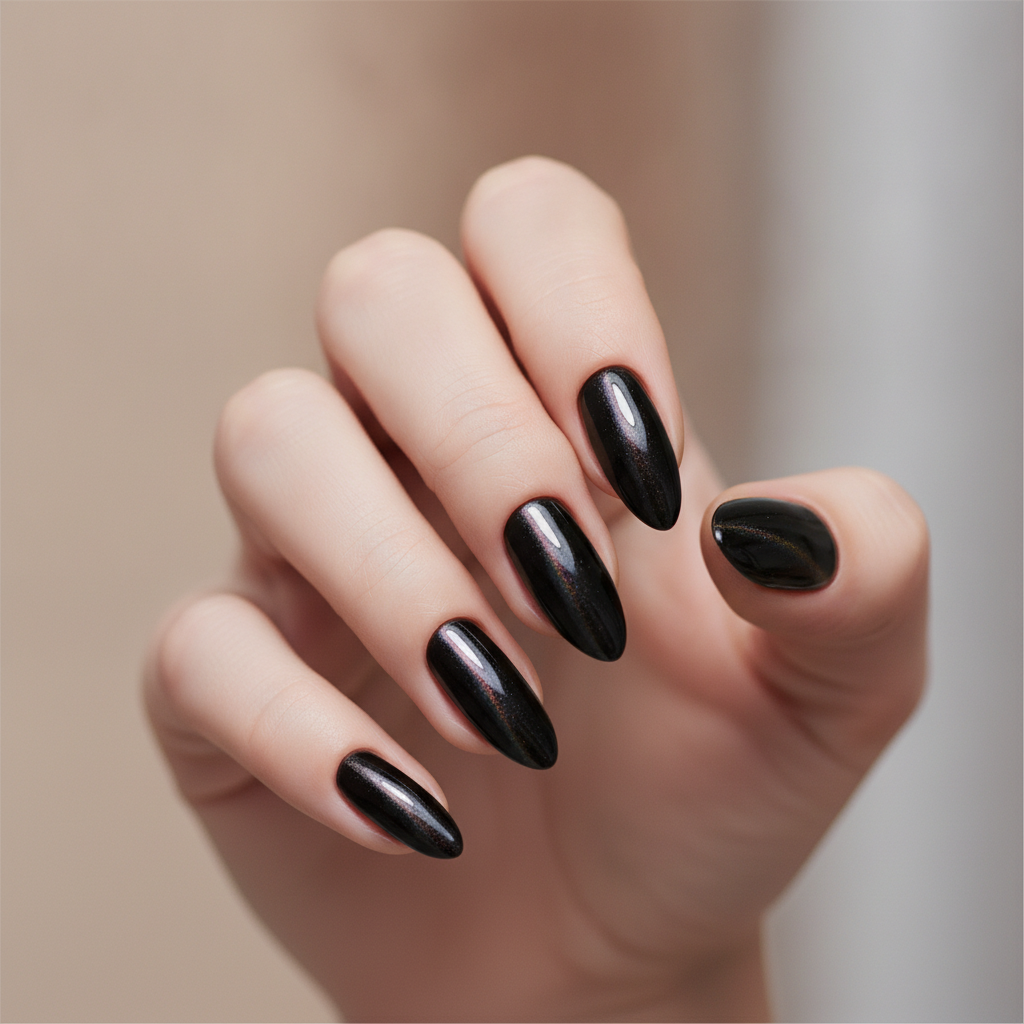 Long almond full black cat-eye
