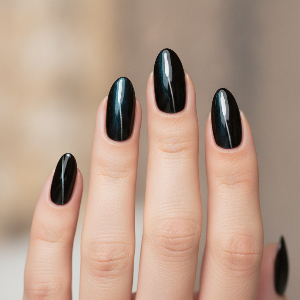 Short almond black cat-eye