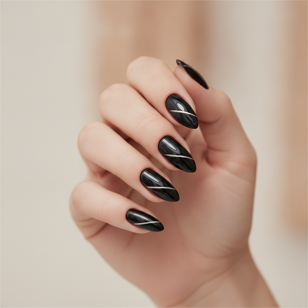 Black with silver cat-eye line