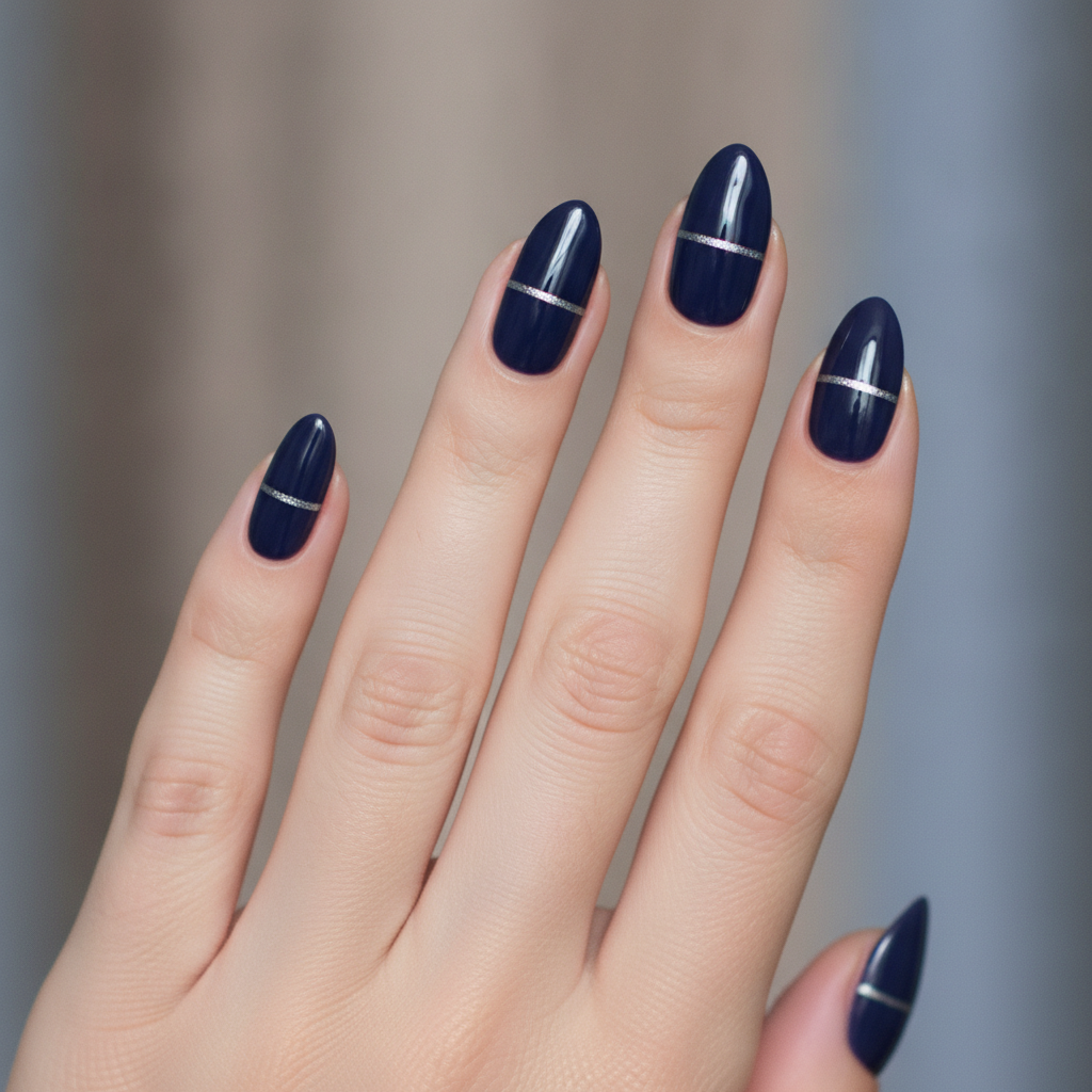 Navy with silver cat-eye line