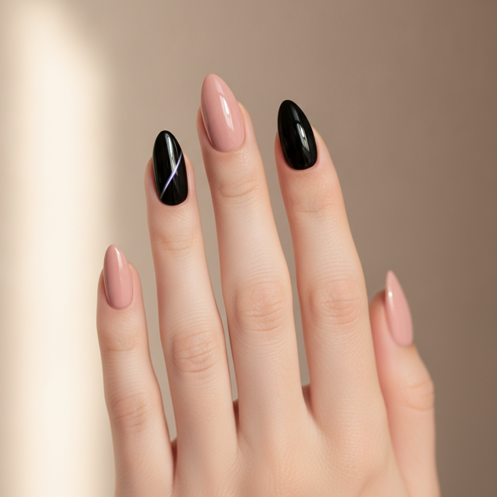 Nude with two black cat-eye accents