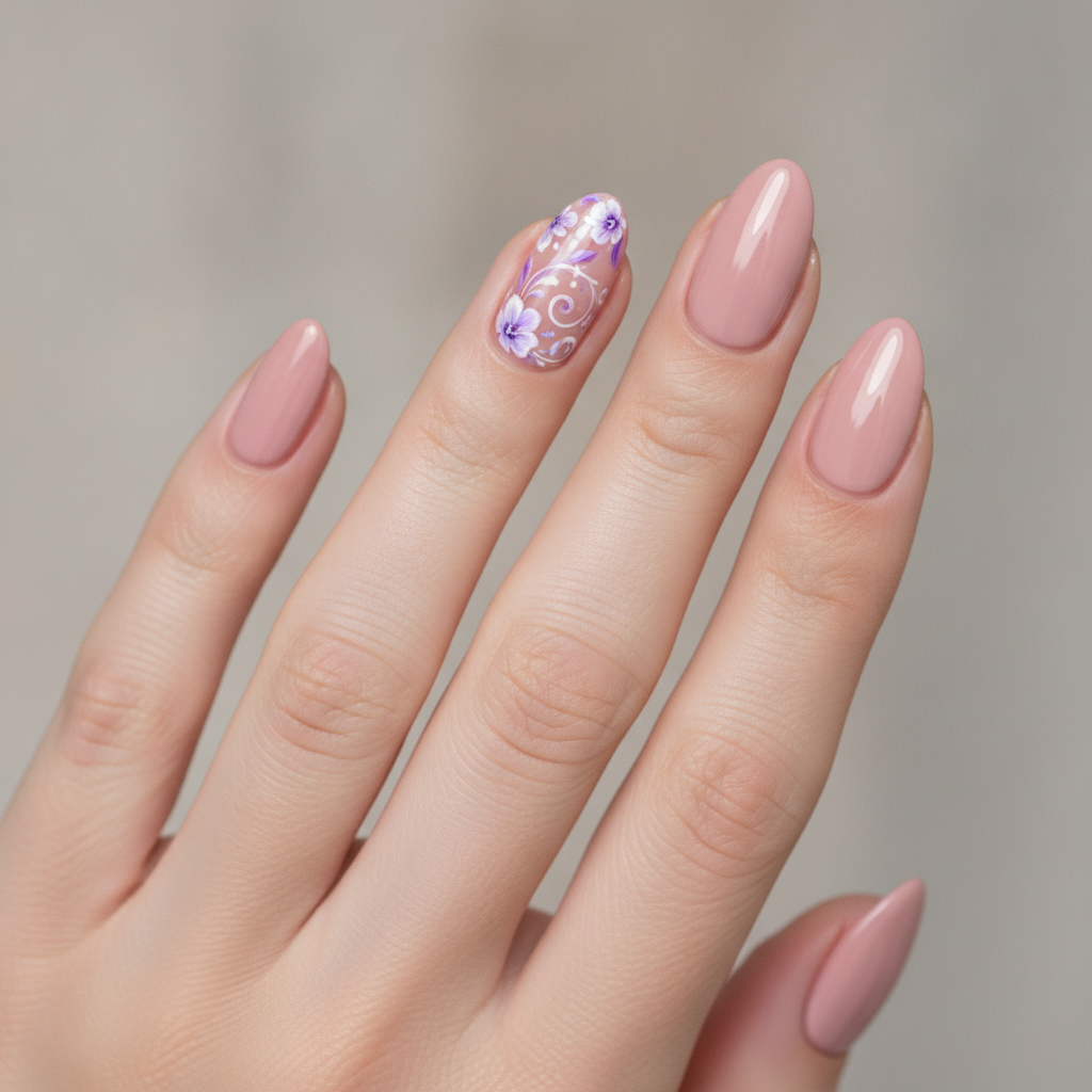 Blush pink with soft floral accents