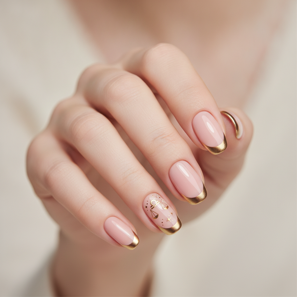 Blush pink with gold French tips