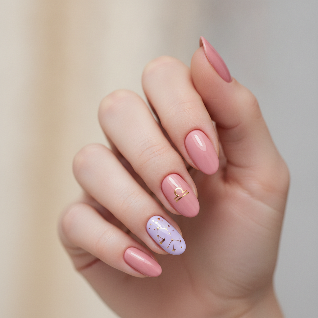 Blush pink with twin lilac accents