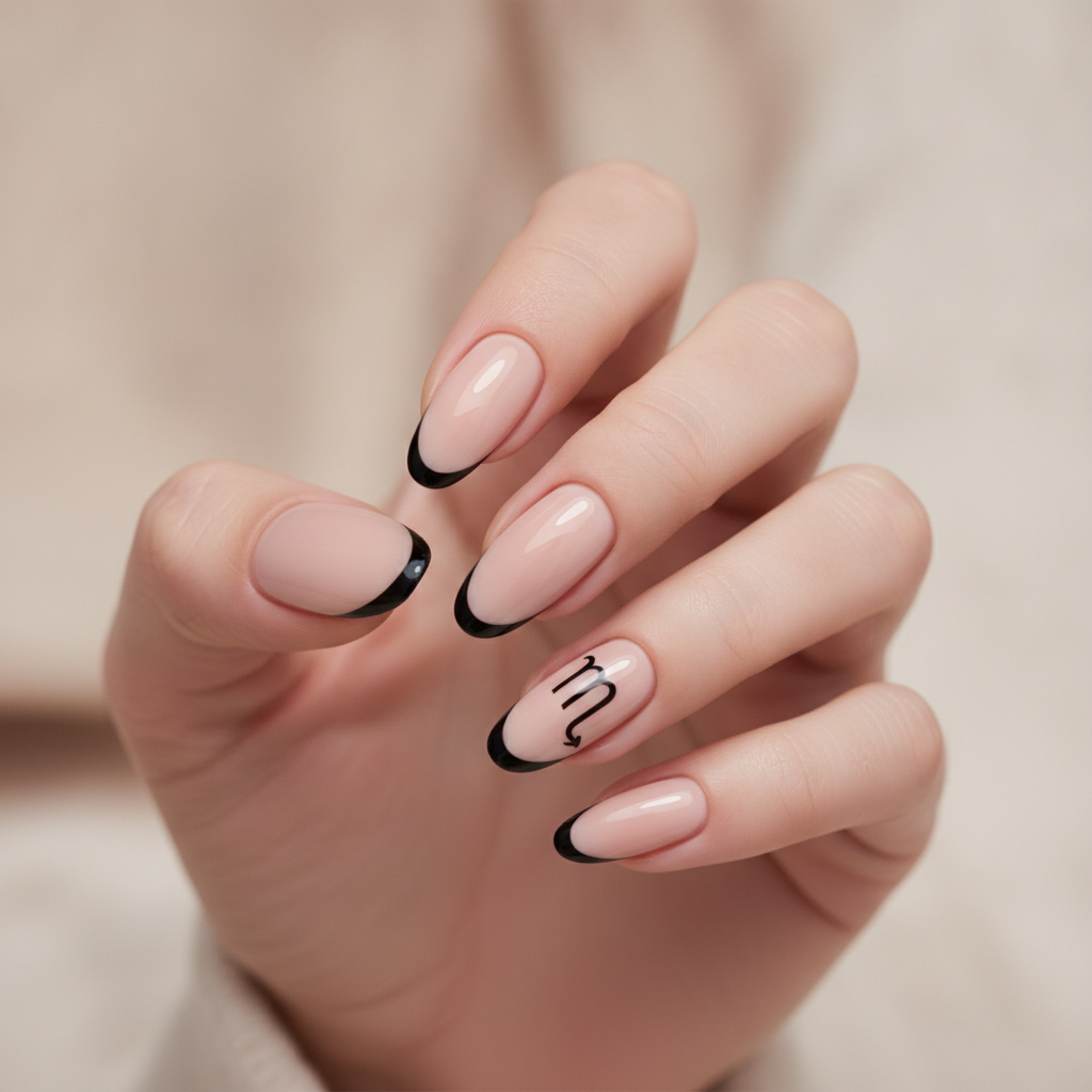 Nude with black French tips