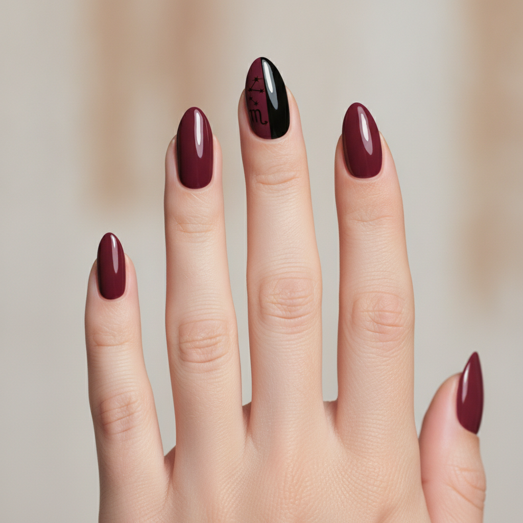 Burgundy-and-black split accents
