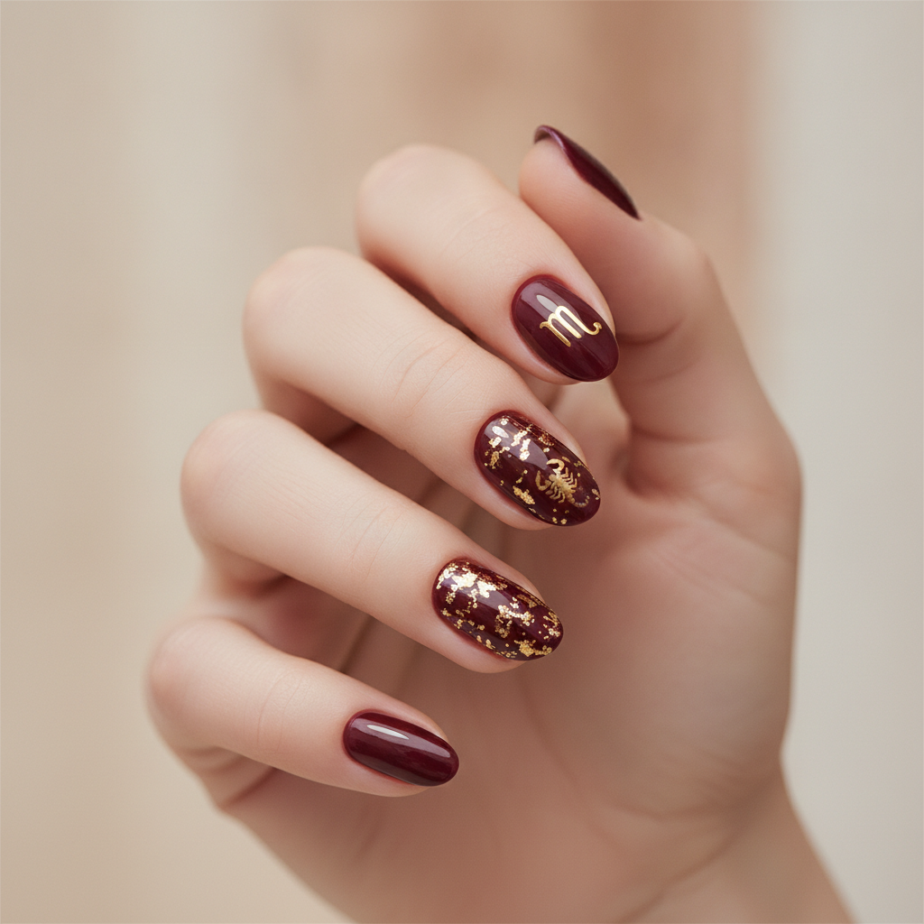 Burgundy with gold foil accents