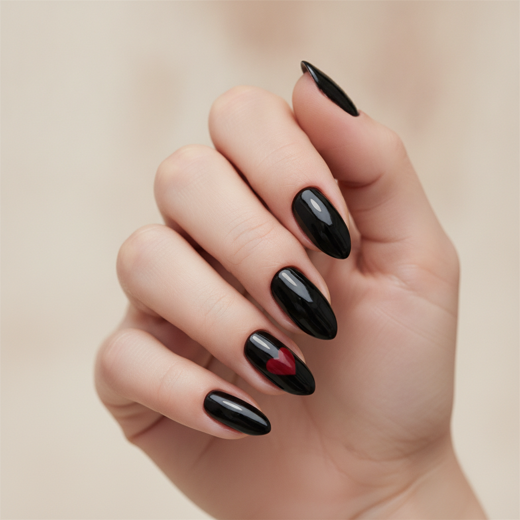 Black with deep red heart accent