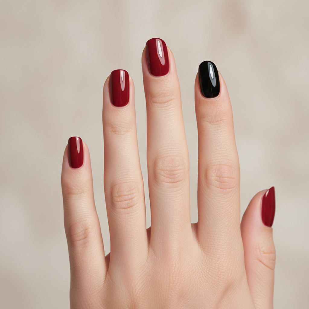Blood red with black accent nails