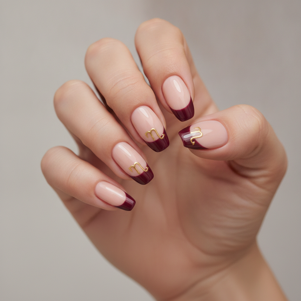 Nude with wine French tips